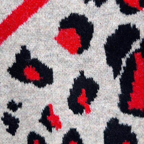 Anthro Adora Sweater Women's Small Gray/Black/Red Leopard Long Sleeve - Picture 4 of 9